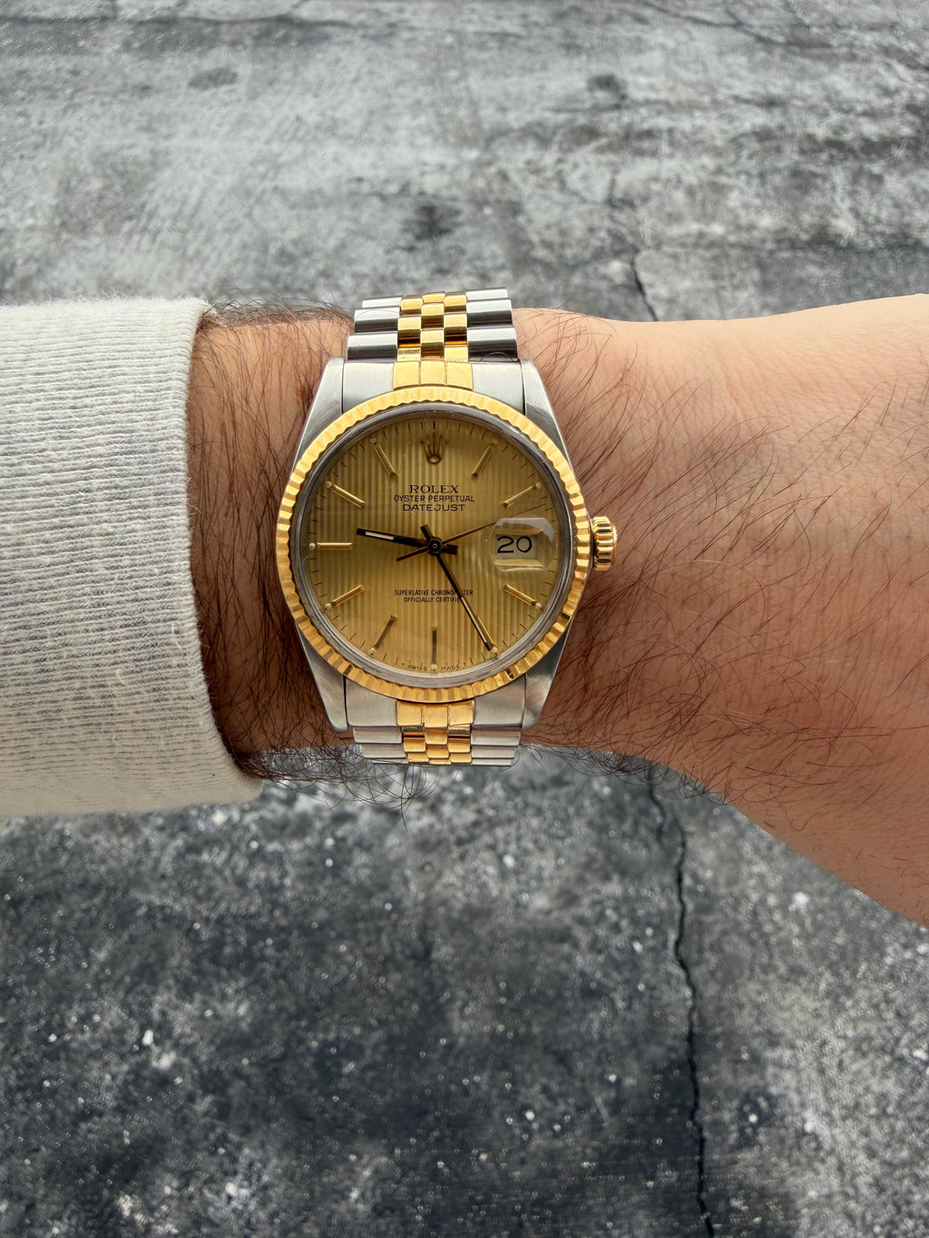 Rolex Datejust 16013 – Champagne Tapestry Dial – “American Psycho” – Circa 1985