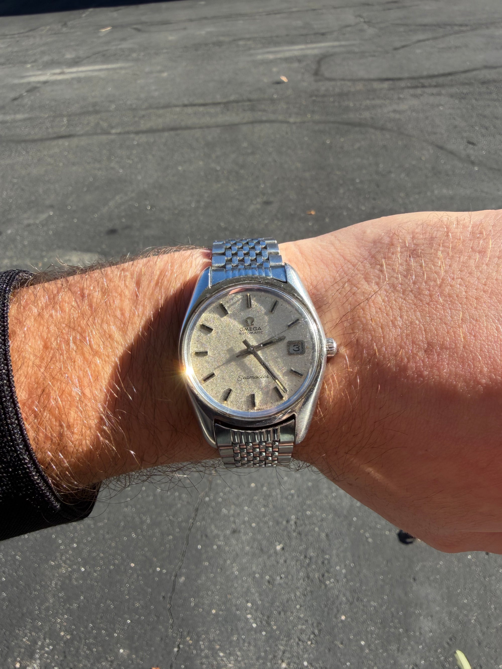 1971 Omega Seamaster (Ref. 166.067) w/ Frosted Dial, original “Beads of Rice” bracelet.