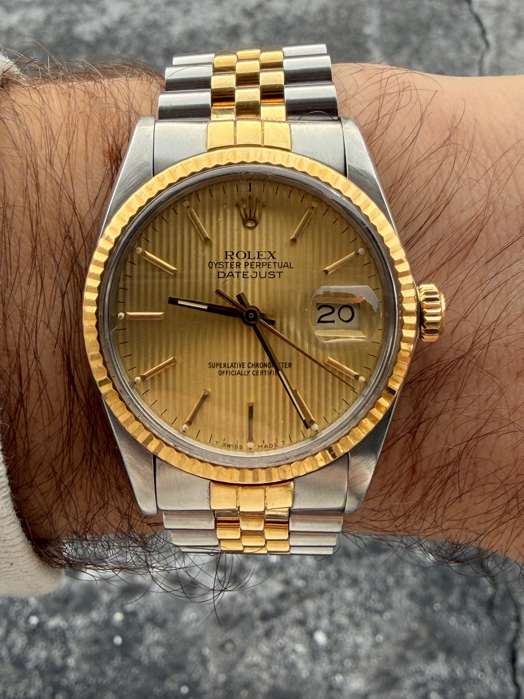 Rolex Datejust 16013 – Champagne Tapestry Dial – “American Psycho” – Circa 1985