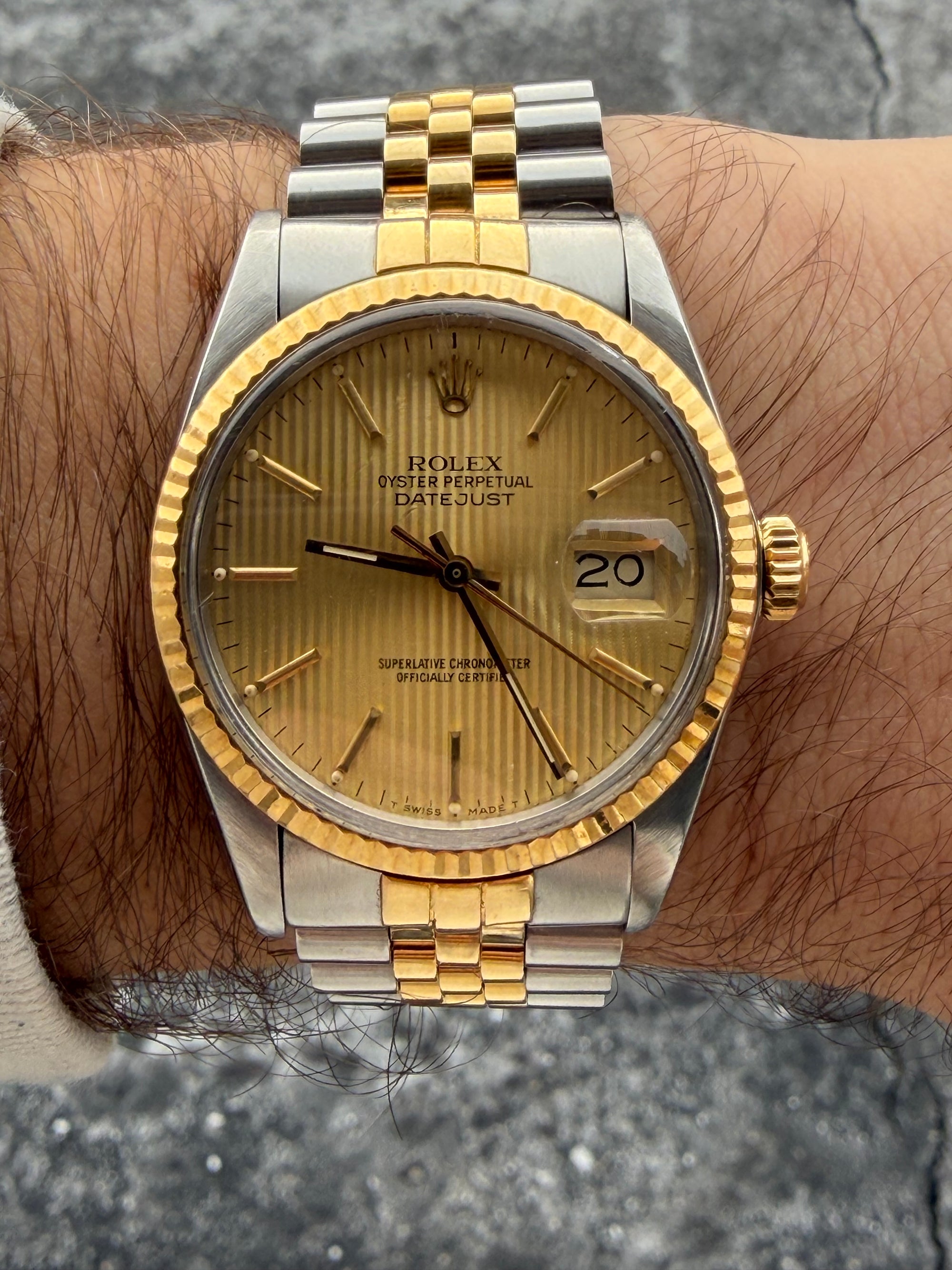 Rolex Datejust 16013 – Champagne Tapestry Dial – “American Psycho” – Circa 1985