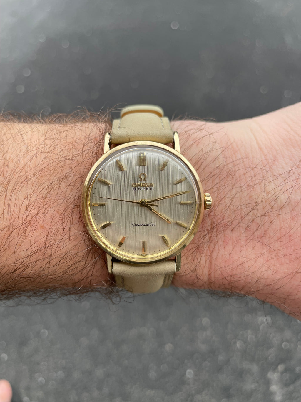 14K Omega Seamaster Linen Dial