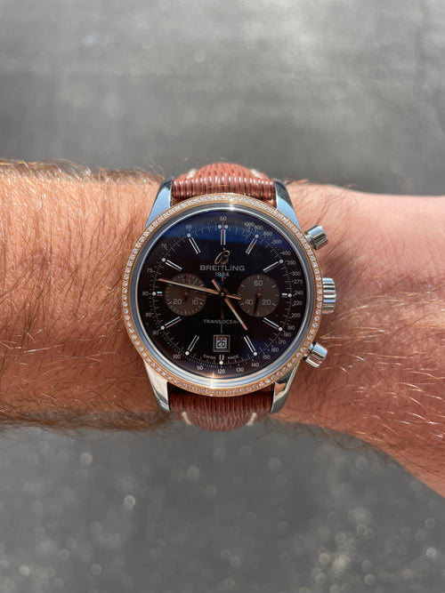 Breitling Transocean Chronograph w/ Rose Gold Diamond Bezel