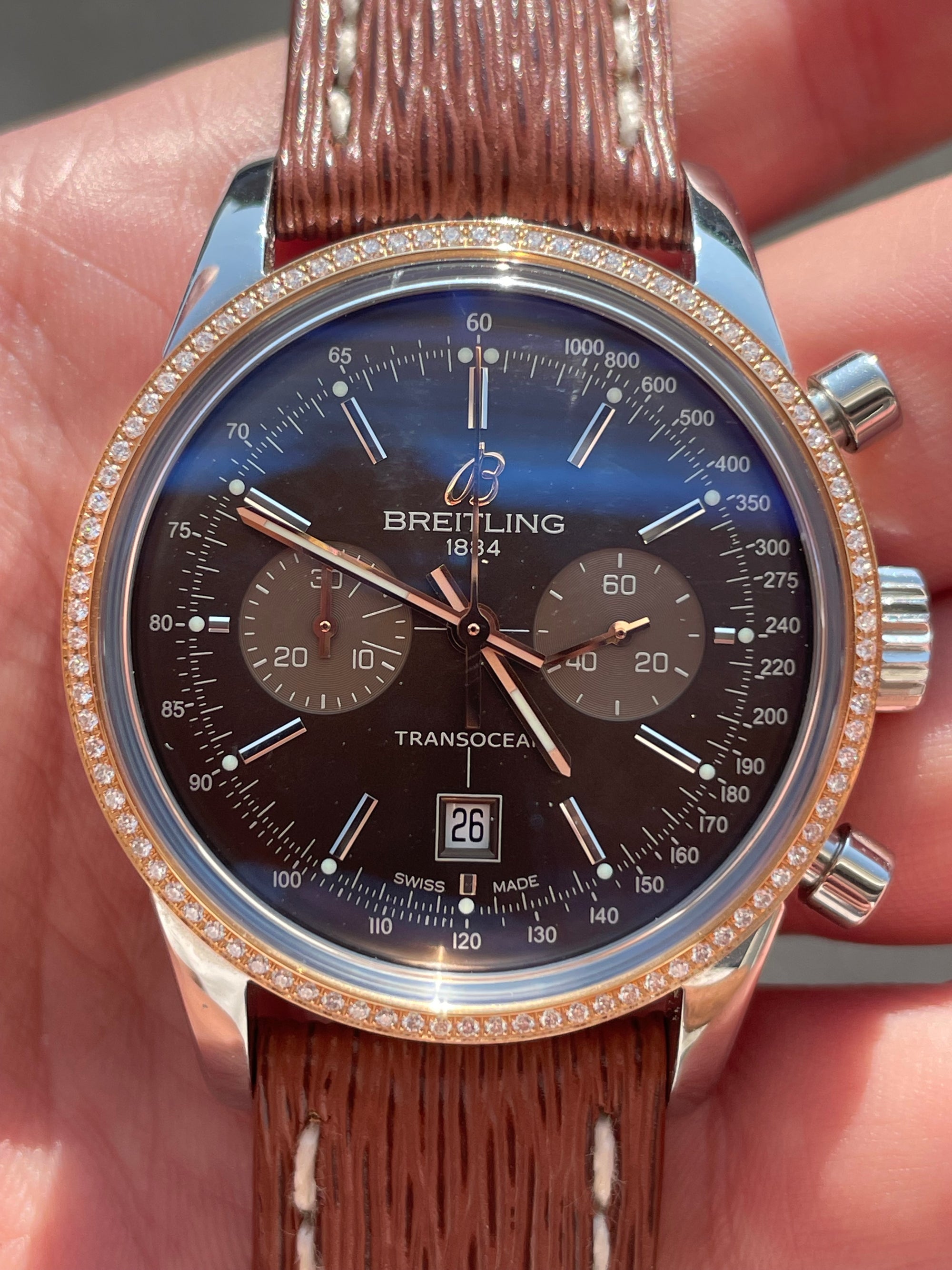 Breitling Transocean Chronograph w/ Rose Gold Diamond Bezel
