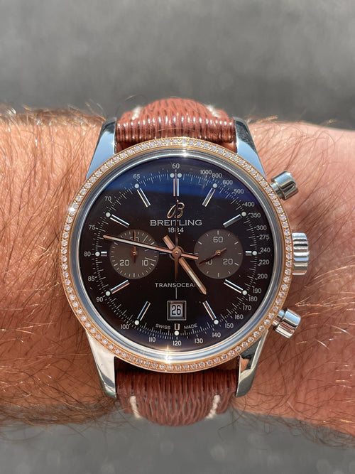 Breitling Transocean Chronograph w/ Rose Gold Diamond Bezel